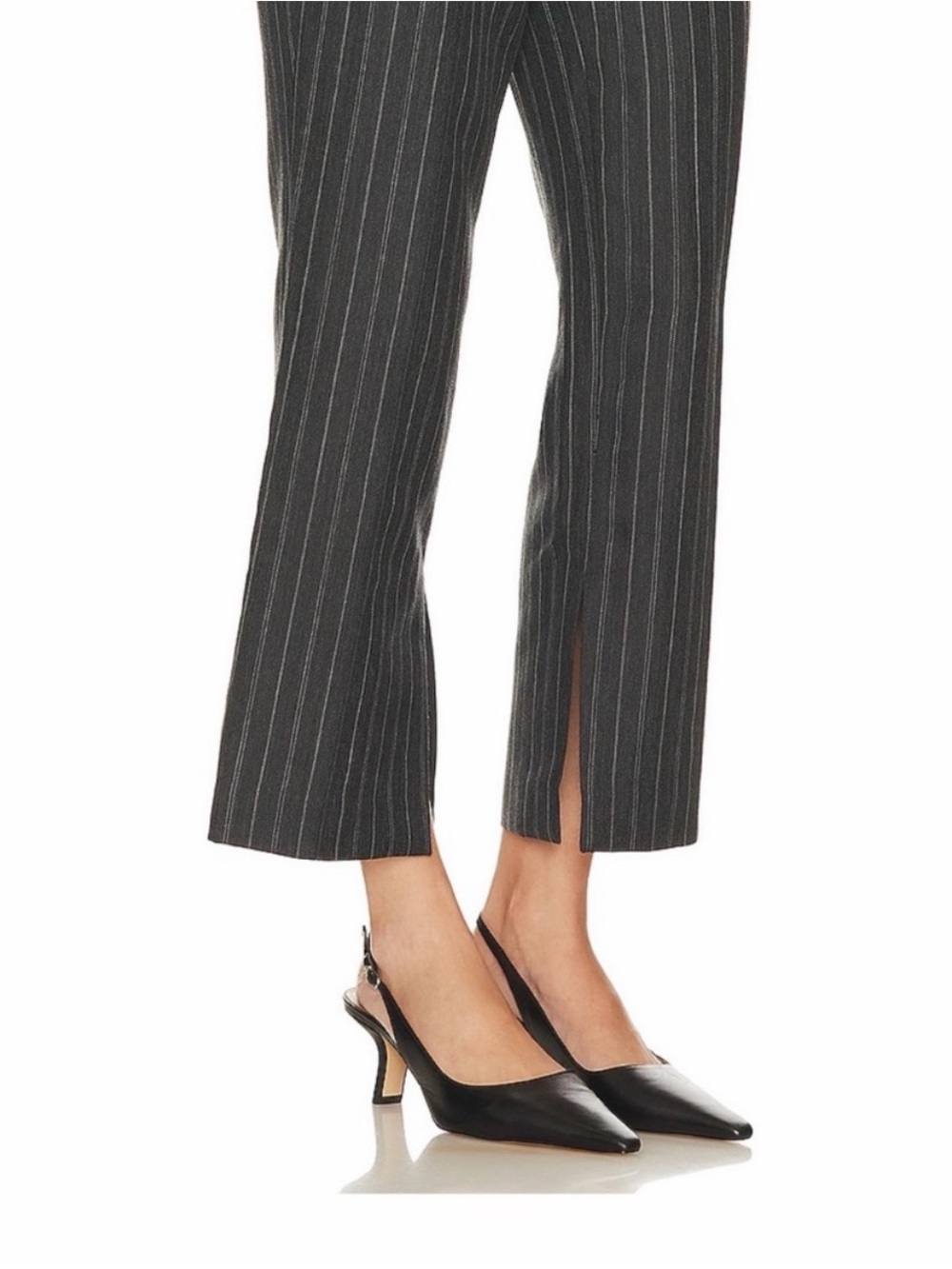 Jonathan Simkhai Pinstripe Cropped Split Hem Trousers - Charcoal & White size 4